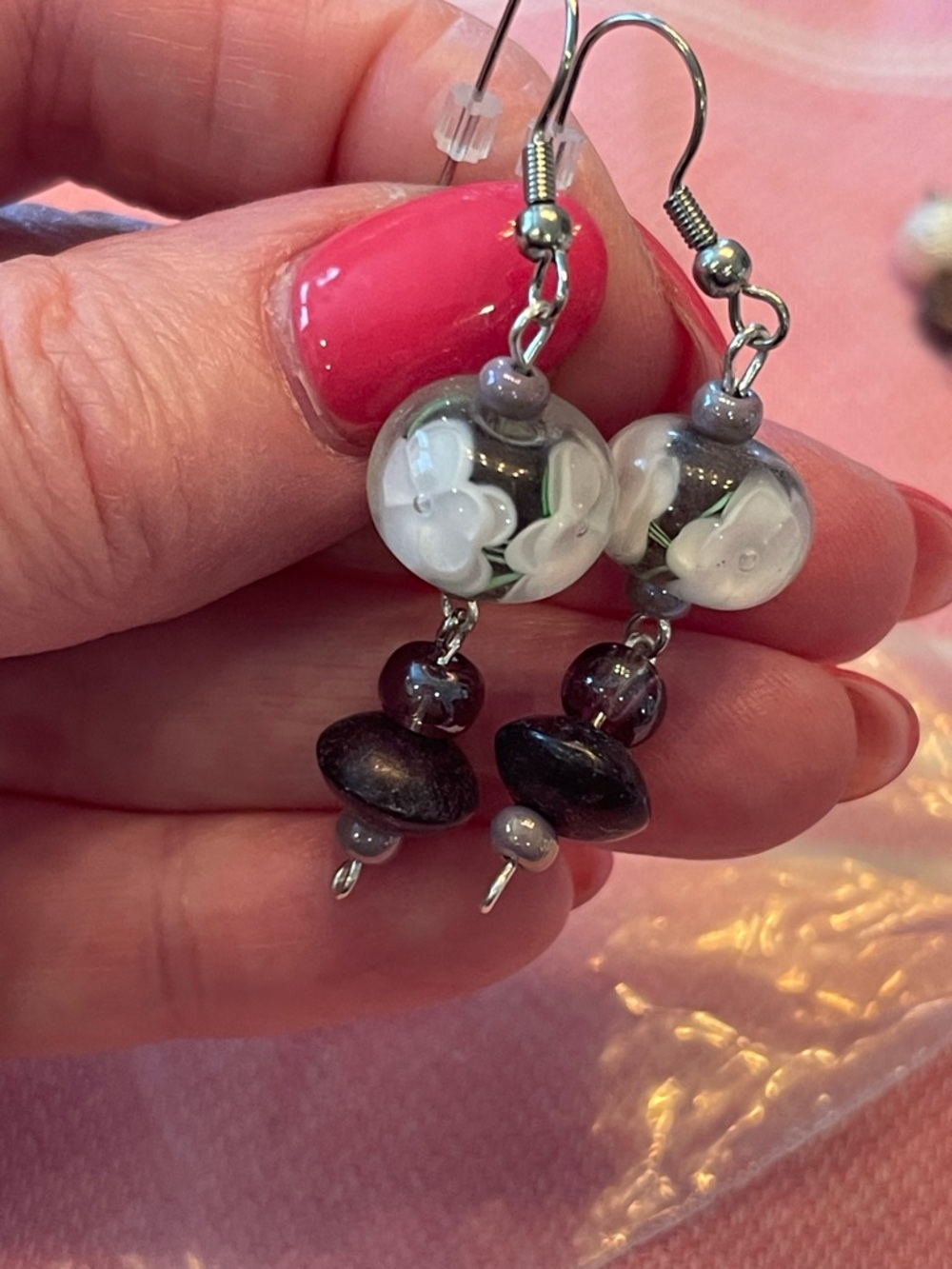 Purple flower Beaded Earrings